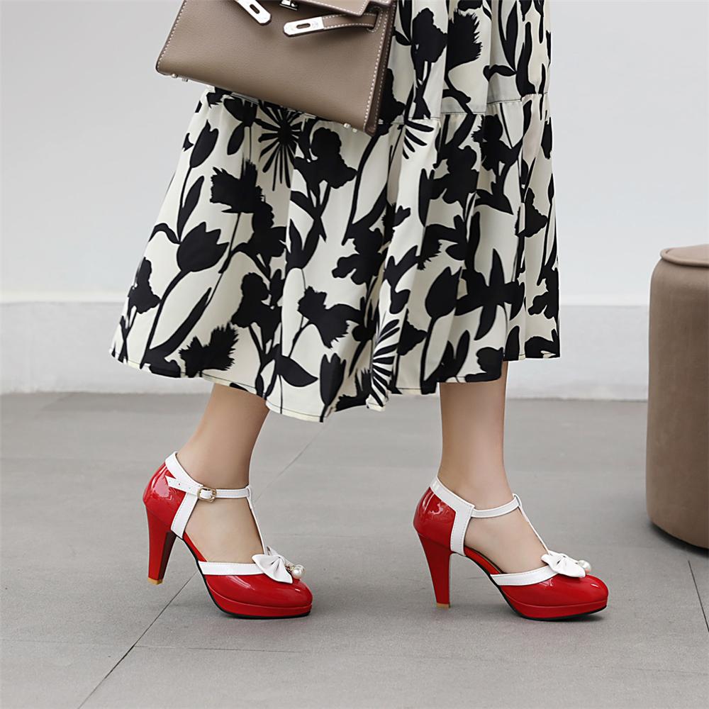 Модная весенняя обувь Женские туфли-лодочки Ремешок на щиколотке Бант Свадебная обувь для вечеринки Обувь на платформе Женская обувь Высокие каблуки Женская обувь Большой размер 32-43