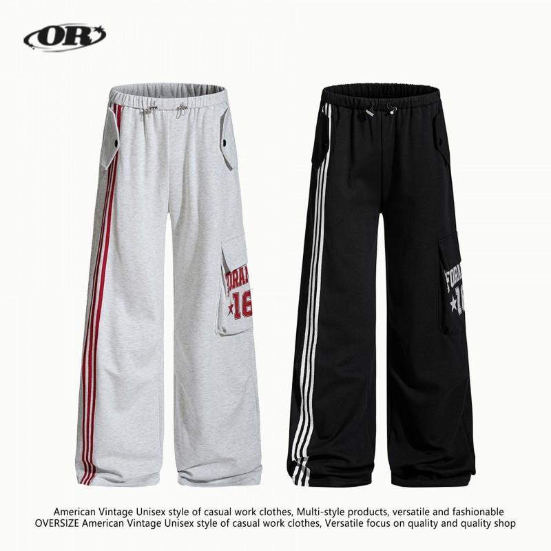 OREETA American College Style Striped Sweatpants Loose Straight Leg Unisex Casual Pants Fall