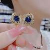 Blue Crystal Sugar Cube Diamond Earrings for Women - Fashionable, Stylish, High-End, Retro, Versatile Design.