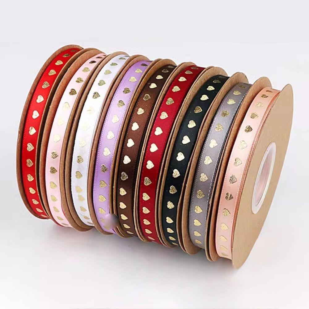 Classic Gold-stamped Heart Ribbons 1cm*30 meters Gift Packaging Ribbon  DIY
