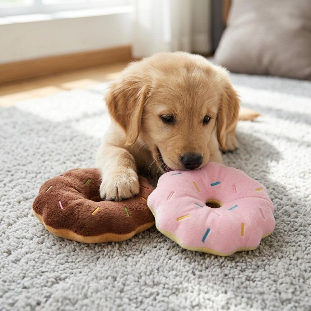 Bite Resist Texture Plush Donut Toy Round Shape Puppy Play Toy Small Medium Dogs