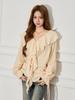 Women's French Apricot Ruffle V-Neck Lantern Sleeve Top