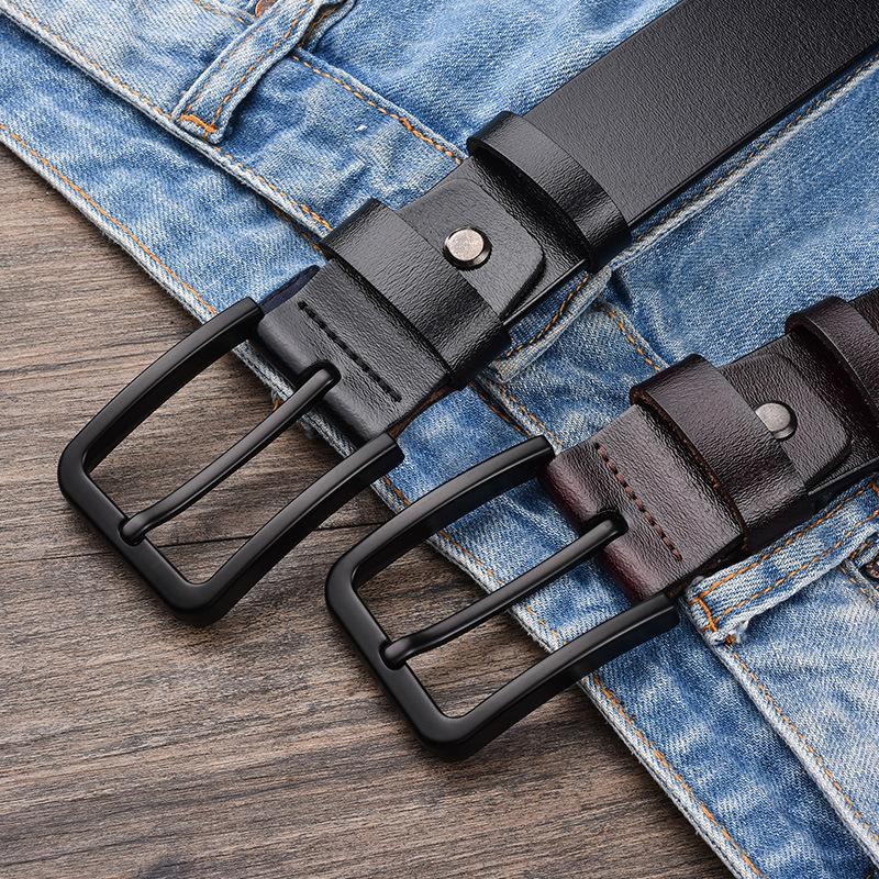 Men'S Leather Pin Buckle Belt Cowhide Belt Antique Casual Pants Belt