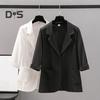 Women Suit Coat Lapel 3/4 Sleeve Button Placket Summer Suit Jacket Solid Color Thin Breathable Casual Coat
