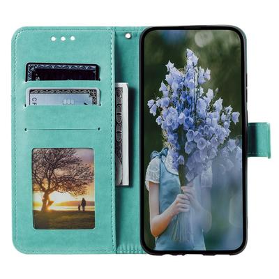 Чехол-книжка для iPhone 15 Pro из ПУ кожи с тиснением в виде цветка мандалы, подставкой, кошельком и ремешком
