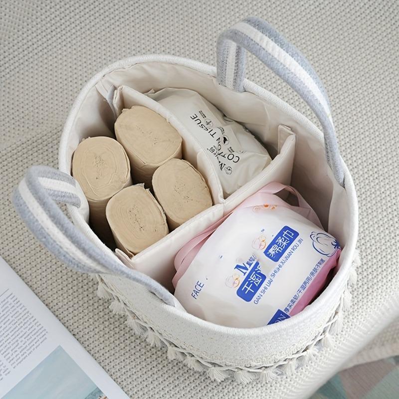 Woven rope multi-grid baby supplies storage basket, large capacity portable household organizer