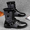 Fashion Men's Mid-calf Boots Buckle Strap Chelsea Boots for Men Leather Motorcycle Boots High Top Man Shoes Elegant Men Leather Boot