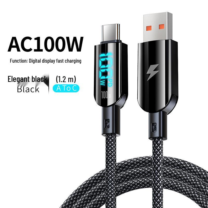 Four-in-One Fast Charging Braided Data Cable with Digital Display Keychain - Compatible with Huawei and Apple Devices