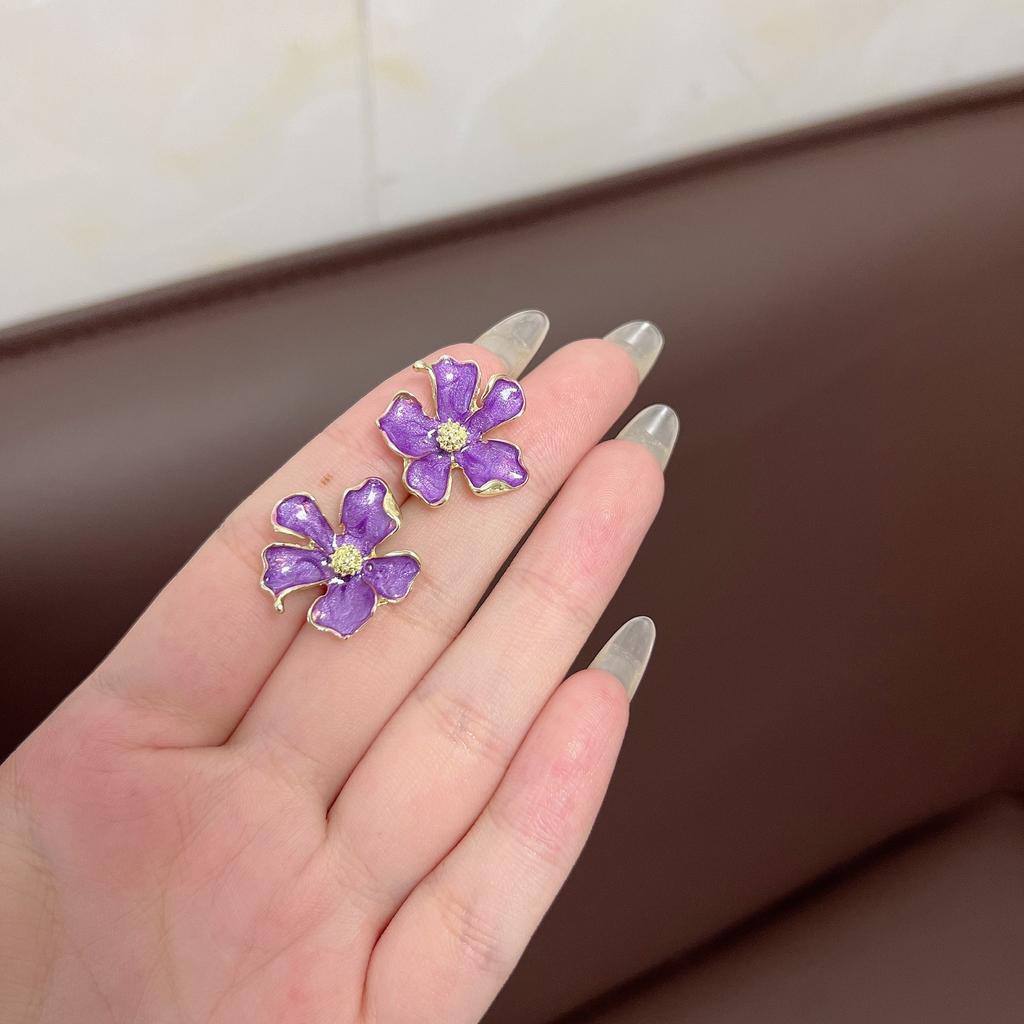 New Purple Flower Stud Earrings for Women Personality Unique Girl Friend Christmas Ear Wedding Jewelry