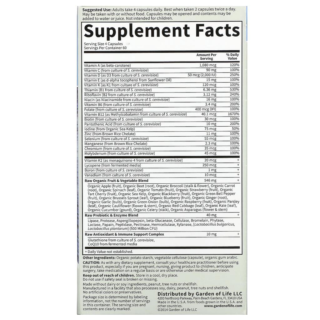 Garden of Life, Vitamin Code, for men over 50, natural food multivitamin, 240 vegetable capsules