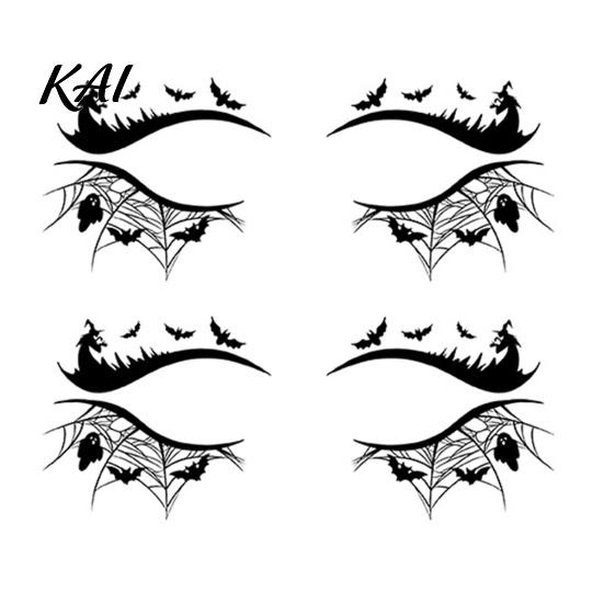 Non Residue Face Stickers 2 Pairs Halloween Eye Tattoo Stickers, Waterproof Temporary Decals with Water Transfer Skin Pumpkin Bat Spider Web,