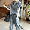 Women Summer Fashion 2Pcs Tracksuit Casual Loose Short Sleeve Hoodie Jogger Pants Set
