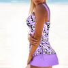 Women's Shoulder Strap Swimsuit with Blue Spotted Print Bikini Short Tank Top Swimsuit