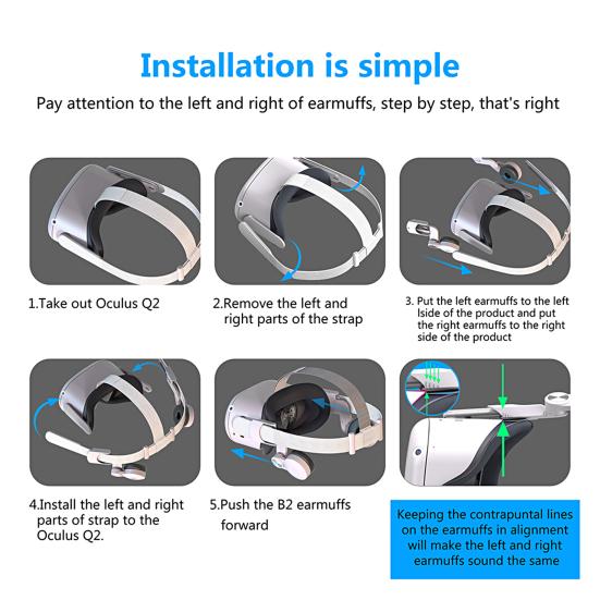 1 Pair B2 Noise Reduction Adjustable Ear Muffs Comfortable Enhanced Sound VR Headset