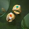 Medieval Vintage Forest Breath French Texture Plating 18K Gold Diamond Imitation Emerald Ring Girl