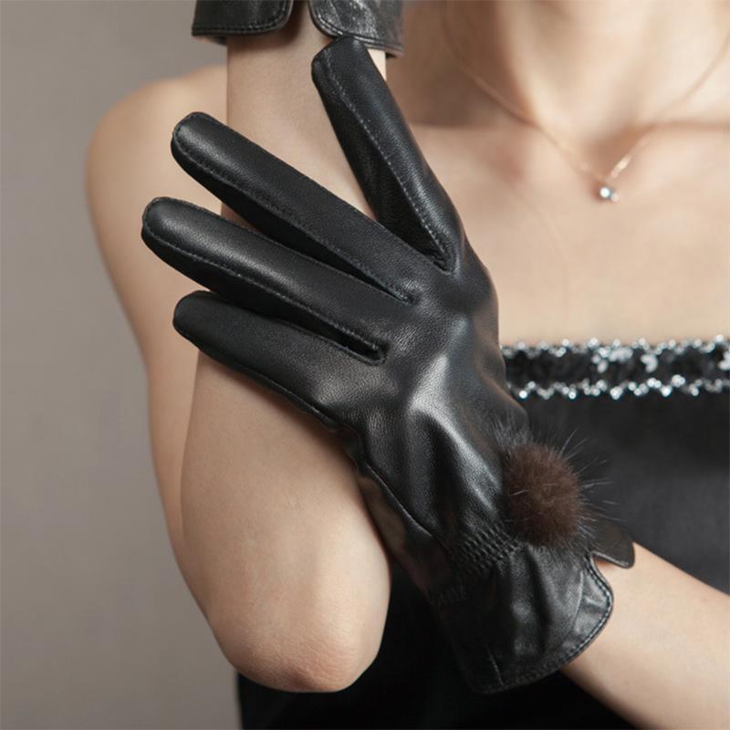 Перчатки из натуральной кожи. Женские теплые утолщенные бархатные велосипедные перчатки.