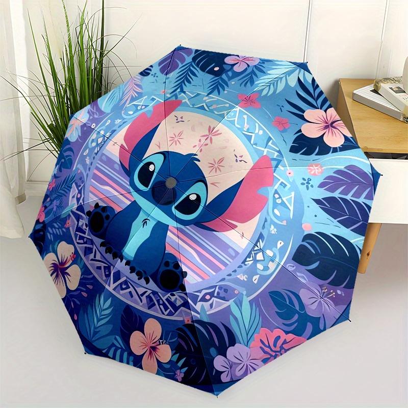 Disney Stitch,Tropical,Floral Manual Opening and Closing Umbrella, 8-Rib Reinforced Folding Design, Lightweight