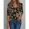 Women's 3D Retro Floral Print V-Neck Long-Sleeved Shirt Slimming Polyester Fabric Spring and Autumn Lazy Style Top