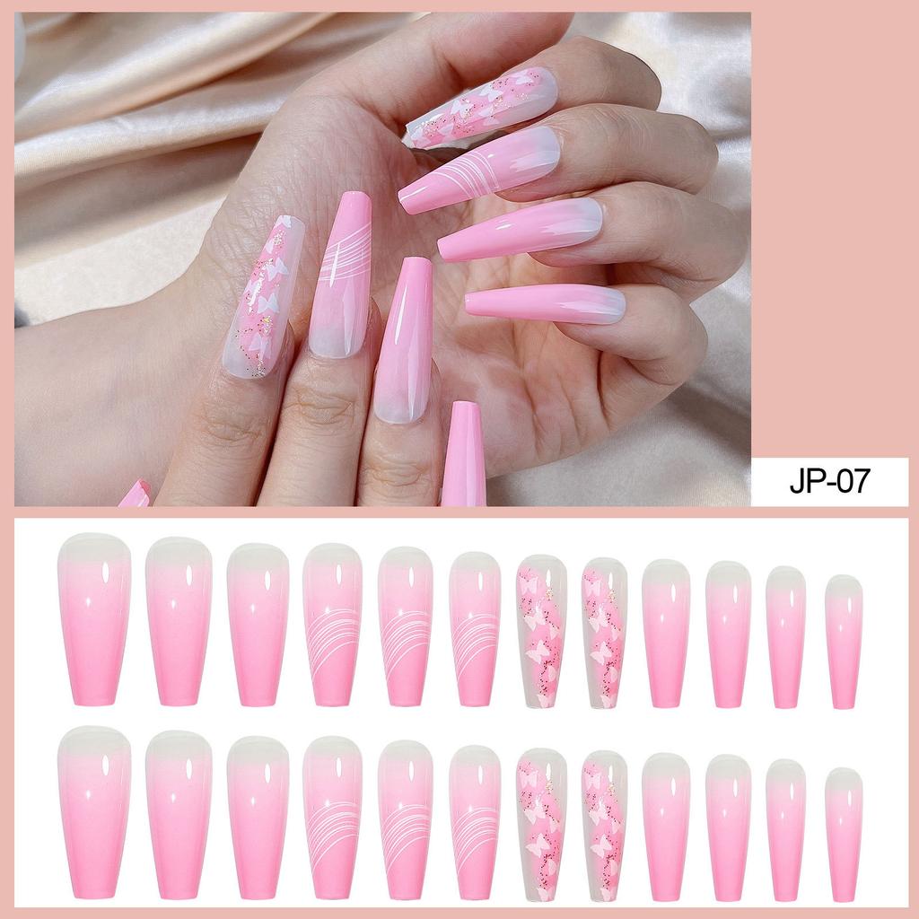 European and American Nail Marble Pink Extra-long Trapezoidal Ballet Nail Fake Nail Nail Patches