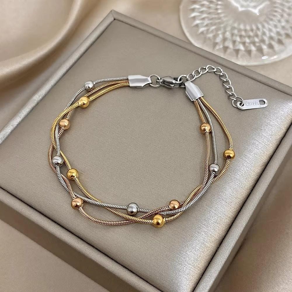 Gold Silver Color Wrap Beaded Bracelets Round Beads Party Jewelry Elegant Wrist Chain Women