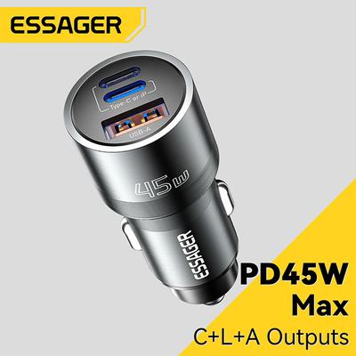 Essager Автомобильное зарядное устройство с IP-портом USB Type C PD QC 3,0 PPS 45 Вт, быстрая зарядка для iPhone 15, MacBook, Samsung, Xiaomi, зарядное устройство для мобильного телефона