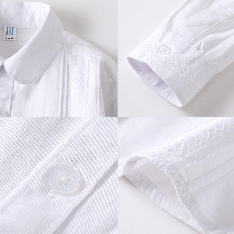 Белая хлопковая школьная рубашка с длинным рукавом для девочек - стиль весна/осень для учеников начальной и средней школы