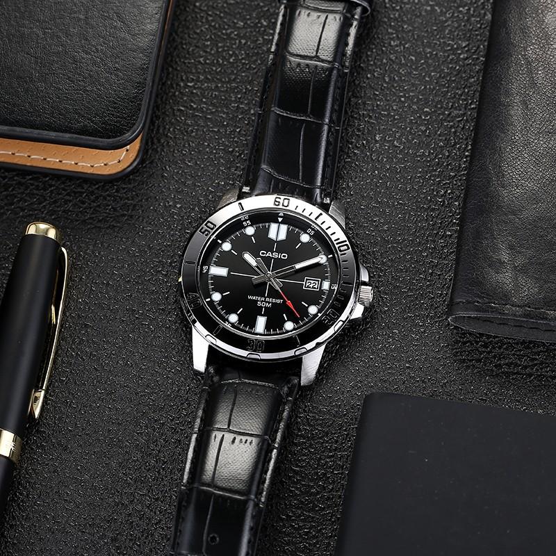Casio Стандартная серия Водонепроницаемые Мужские кварцевые часы с кожаным ремешком Часы Мужские Черные MTP-VD01L-1EVUDF
