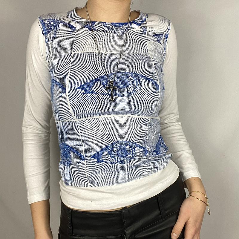 Винтажные зеленые футболки в стиле Y2K в стиле пэчворк, женские хиппи, уличная одежда, футболки с длинными рукавами, женские осенние укороченные топы в стиле ретро в стиле ретро