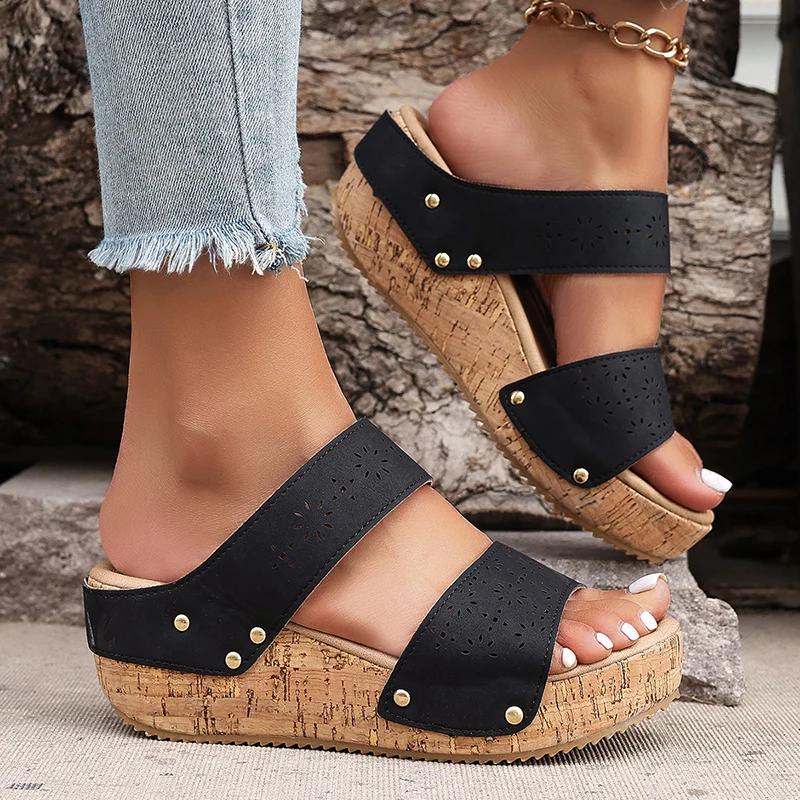 Fashion 2025 Summer Platform Sandals Fashion Shoes for Women Vintage Hollow Out Thick Bottom Slippers Woman Comfort Non Slip Rome Shoes