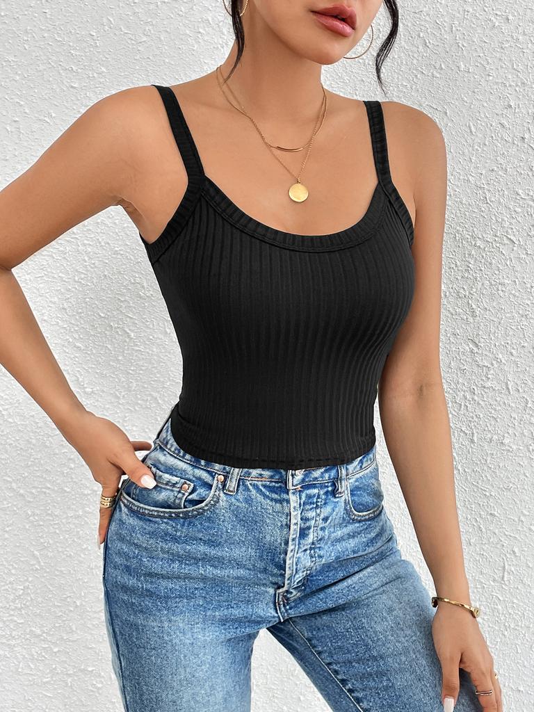 Square Neck Ribbed Tank Top Spaghetti Strap Crop Tops Casual Women Summer Knitting Camis Solid Color Camisole Fashion Tube Sleeveless Vest Y2K Clothe