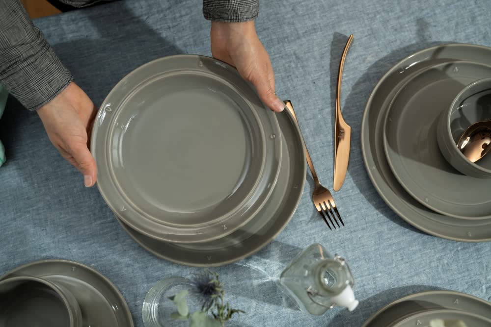 Тарелка staub Line 22 см серая, изготовлена из керамики среднего размера, подходит для использования в микроволновой печи, японская керамическая тарелка Boussole Line "Boussole Portugal" [Авторизованный