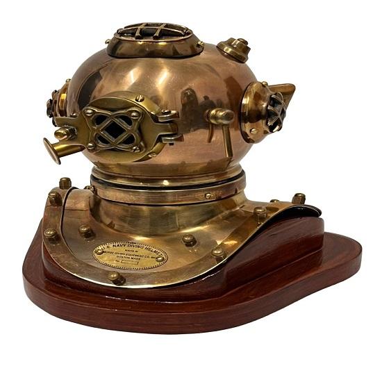 Scuba Diving Helmet, Deep Sea Diver Helmets With Wooden Base, Decorative