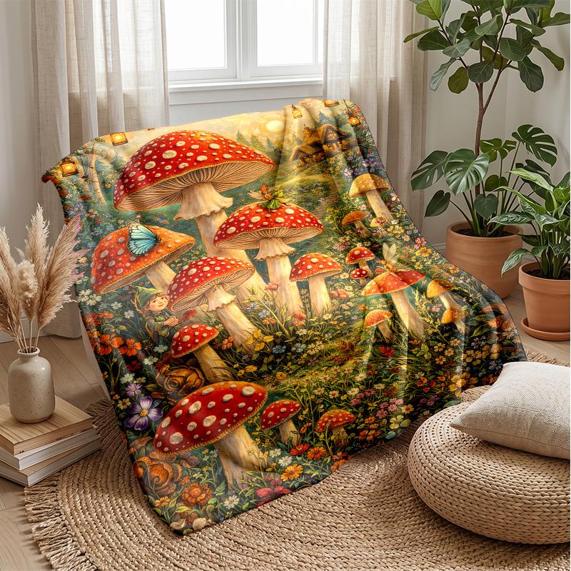 Fairy Mushroom Castle Theme blanket Lightweight Warm Flannel Blanket Decorative Throw Blanket for Home Decoration