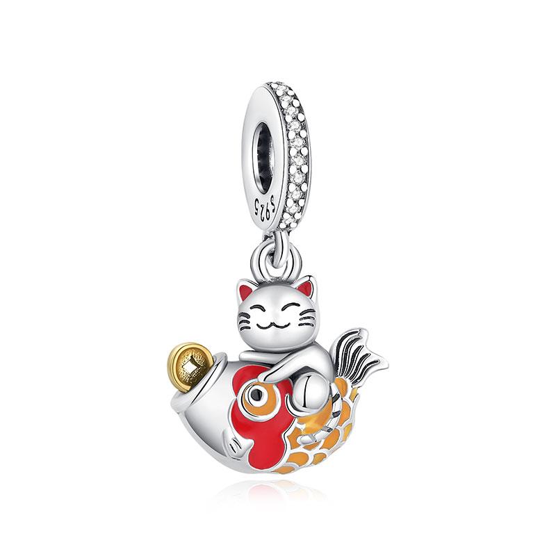 Подвески бусины оригинальная японская кукла удачи кошка брелок подходит для браслетов бренда пан браслеты DIY ювелирные изделия для женщин