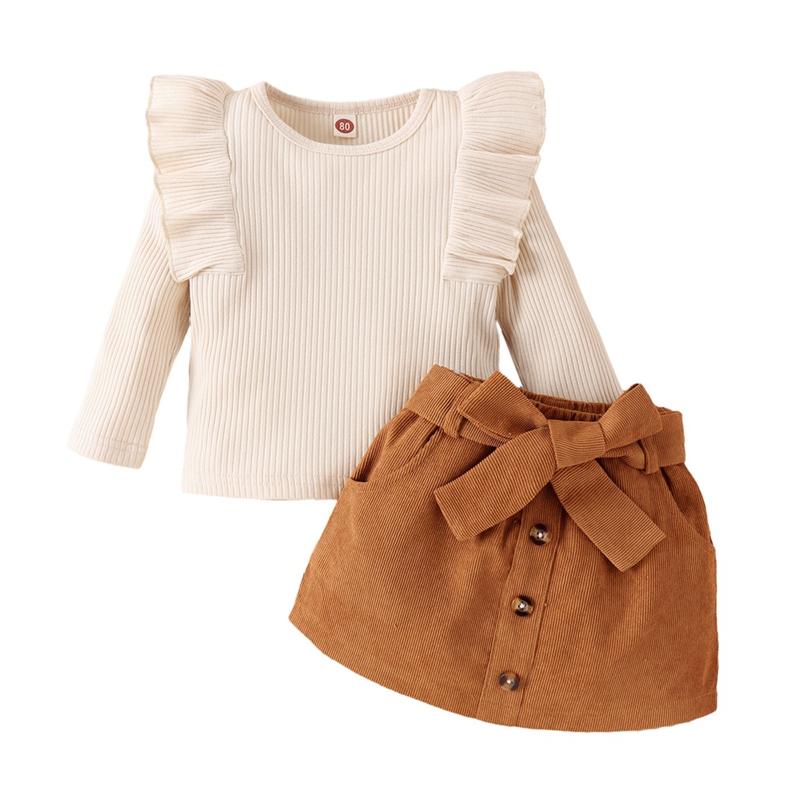 Комплект из пуловера и юбки для маленьких девочек, топ с длинными рукавами, короткая юбка, комплект одежды из двух предметов для младенцев