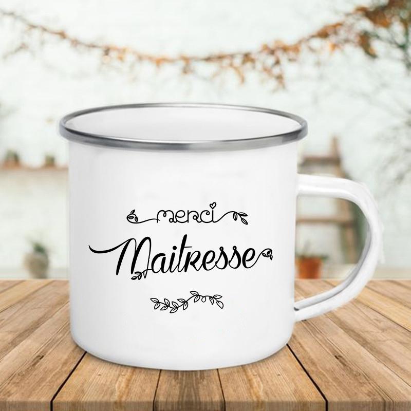 Creative Coffee Mugs French Print Enamel Mug Tea Drinks Dessert Breakfast Milk Cup Handle Drinkware Cups Best Gifts for Teacher
