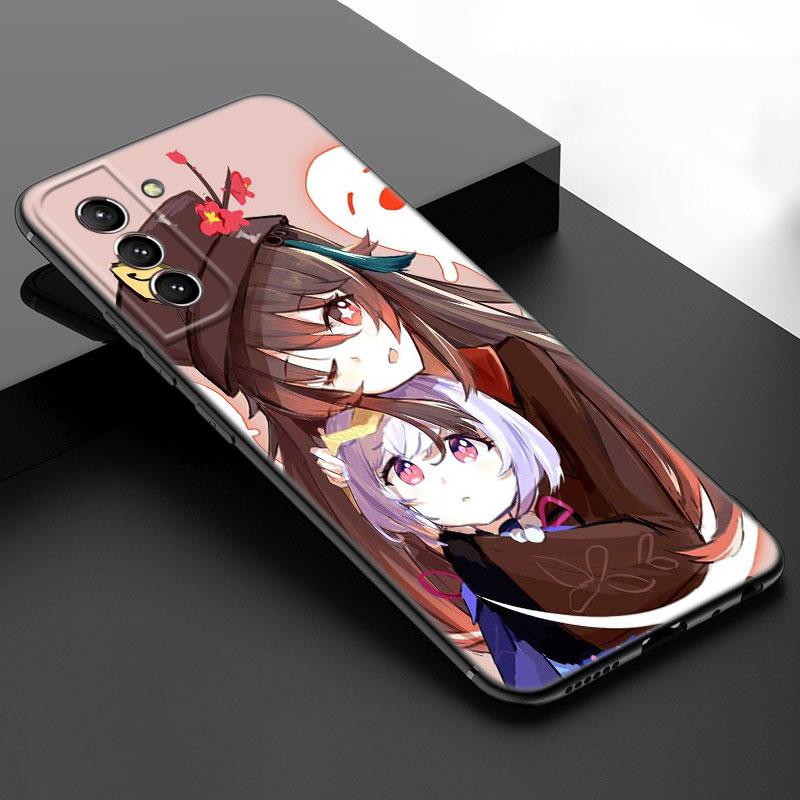 Hu Tao Genshin Impact Black Silicone Phone Case For Samsung Galaxy S23 S21 S20 FE S24 S22 Ultra S10E S10 S9 S8 Plus