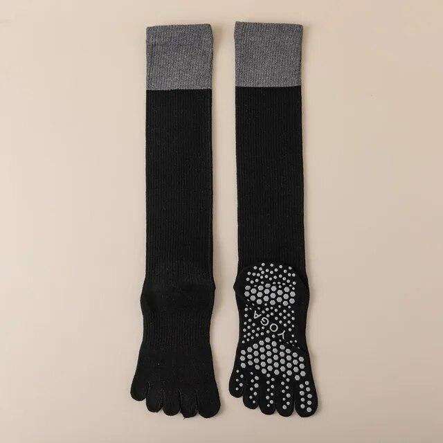 Женские носки для йоги с пятью пальцами, пилатес, профессиональные силиконовые противоскользящие спортивные носки для фитнеса, однотонные хлопковые гольфы, чулки