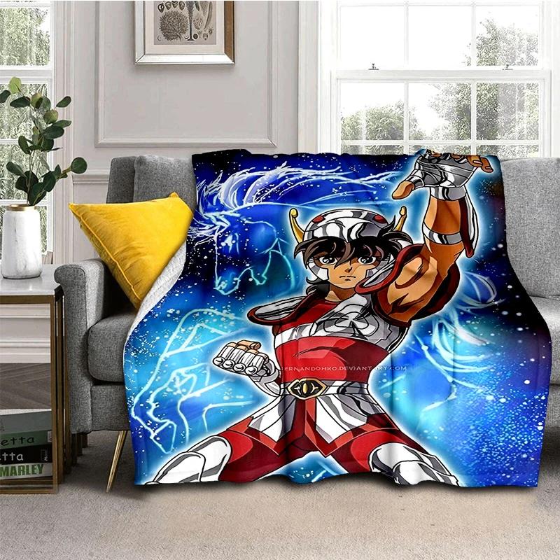 Anime Saint Seiya Glod Pattern Throws Blanket for Baby Hiking Picnic Bed Super Soft Cute kawaii Flannel Blanket birthday gift