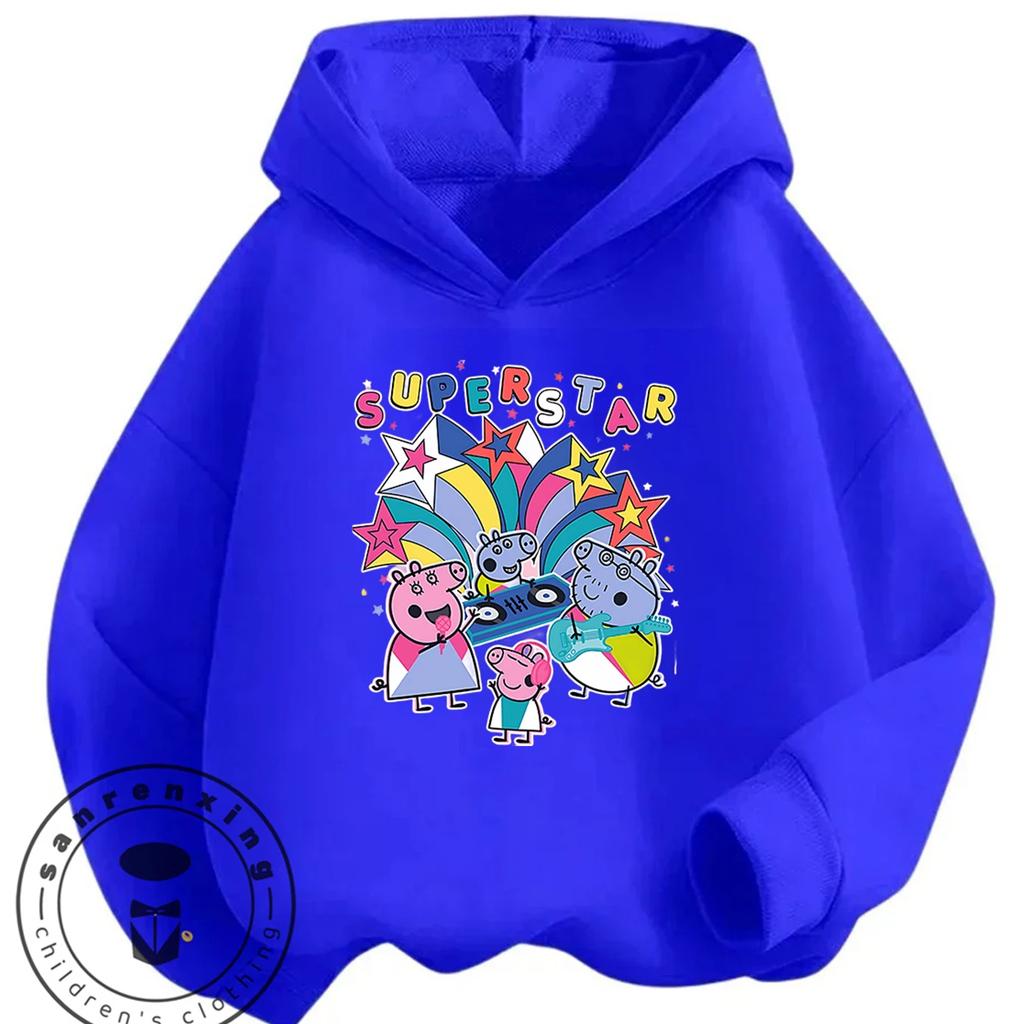 Daily Casual Hooded Top Cute Cartoon Print Winter Street Fashion Kids Wear Peppa Pig Boys Girls 3 14