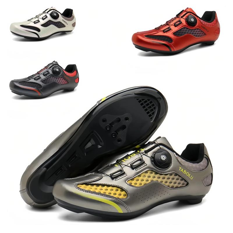 Cycling Shoes with Rotating Buckle - Breathable Unisex MTB Shoes Non-Slip Nylon Outsole Durable Leather Outdoor Riding Shoes