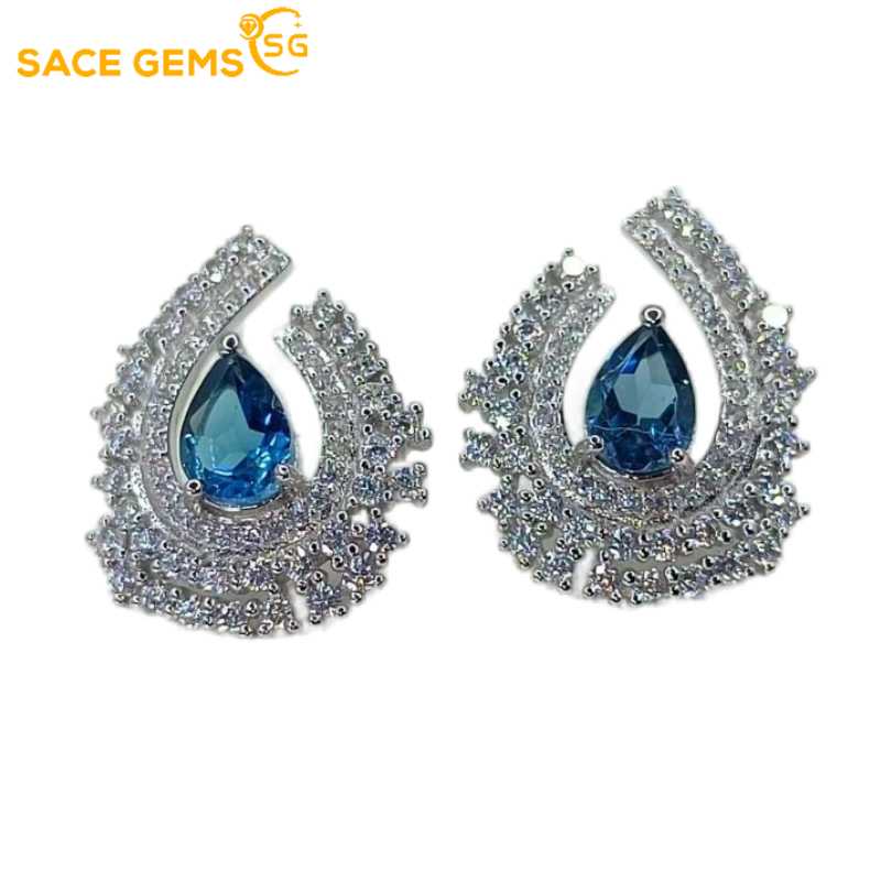 Женские серьги SACEGEMS, стерлинговое серебро 925 пробы, 5*7 мм, серьги-гвоздики с натуральным лондонским синим топазом, ювелирные изделия для свадебной вечеринки