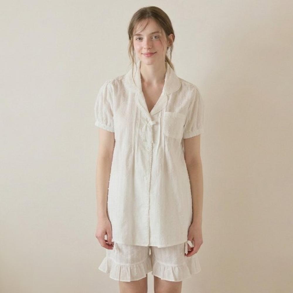 Lunaluz Women Nita Cotton Short Sleeve Collar Neck Two Piece Pajamas