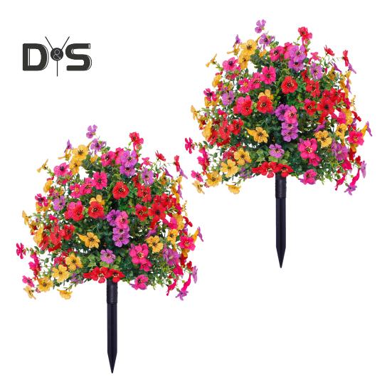 1/2Pcs Artificial Violet Flower with Stake UV Resistant Faux Plastic Flower Spike Indoor Outdoor Garden Porch Patio Wedding Party Decoration