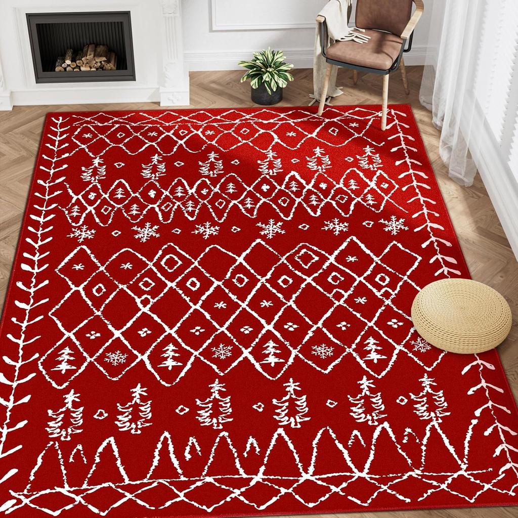Рождественский ковер Красная снежинка Ковер для гостиной Спальни Моющийся Нескользящий коврик для Кухни Прихожей Ванной Комнаты Домашний декор