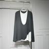 Fashion Contrasting Color Fake Two-piece Splicing Loose Slim Medium-length Casual Bottoming Long-sleeved Top Women