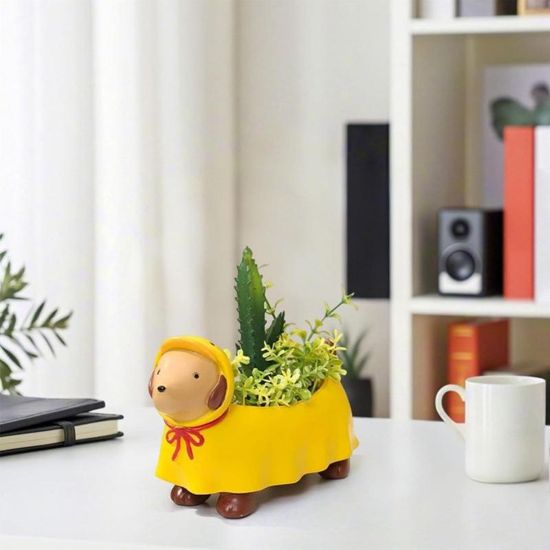Funny Dachshund Succulent Planter Cute Animal Resin Flower Pot Creative Desktop Plant Pot