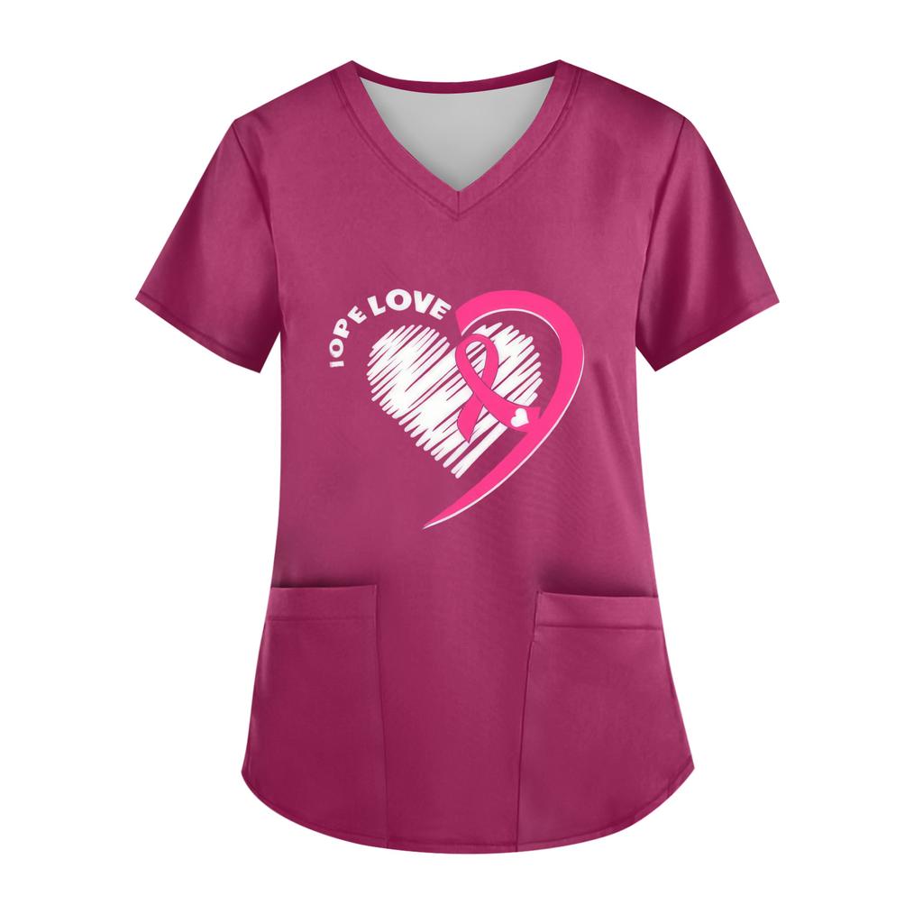 Women's V-Neck Short-Sleeve Pocketed Top With Side Slit