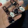 Kawaii Black Cat Little Fish Keychain Cute Cartoon Kitten Acrylic Keyring Couple Key Holder Bag Pendant Hanging Decoration Gifts