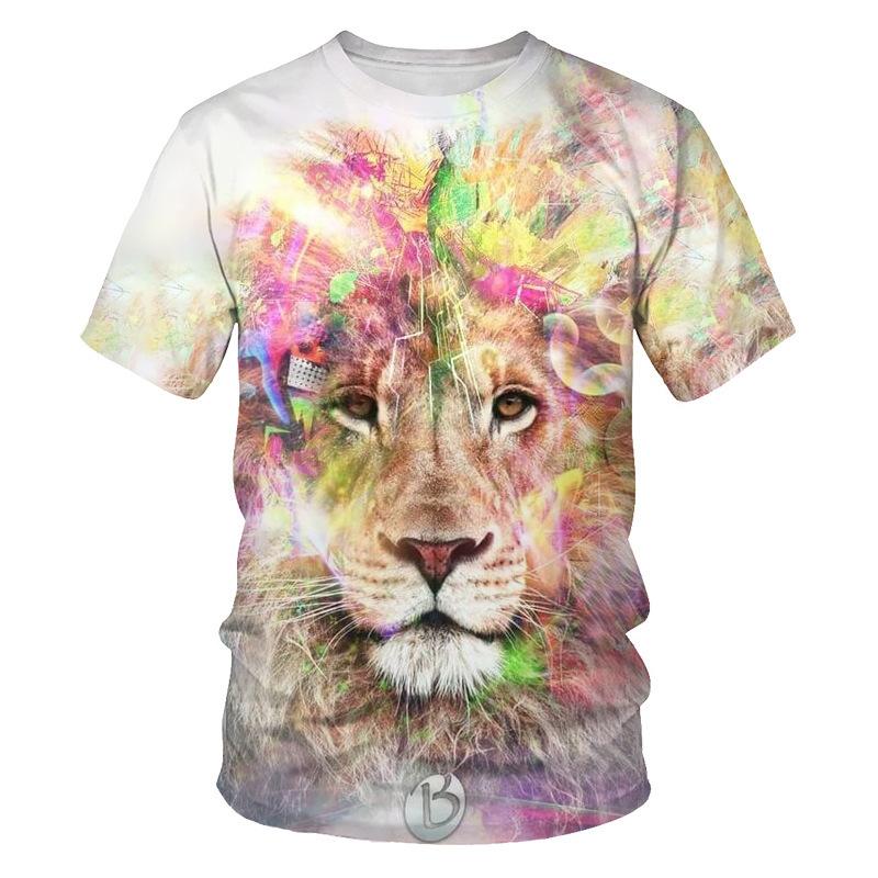 Summer Men's T-shirt 3D Print Tees Tiger Lion Loose Round Neck Short Sleeve Tops Men Clothing